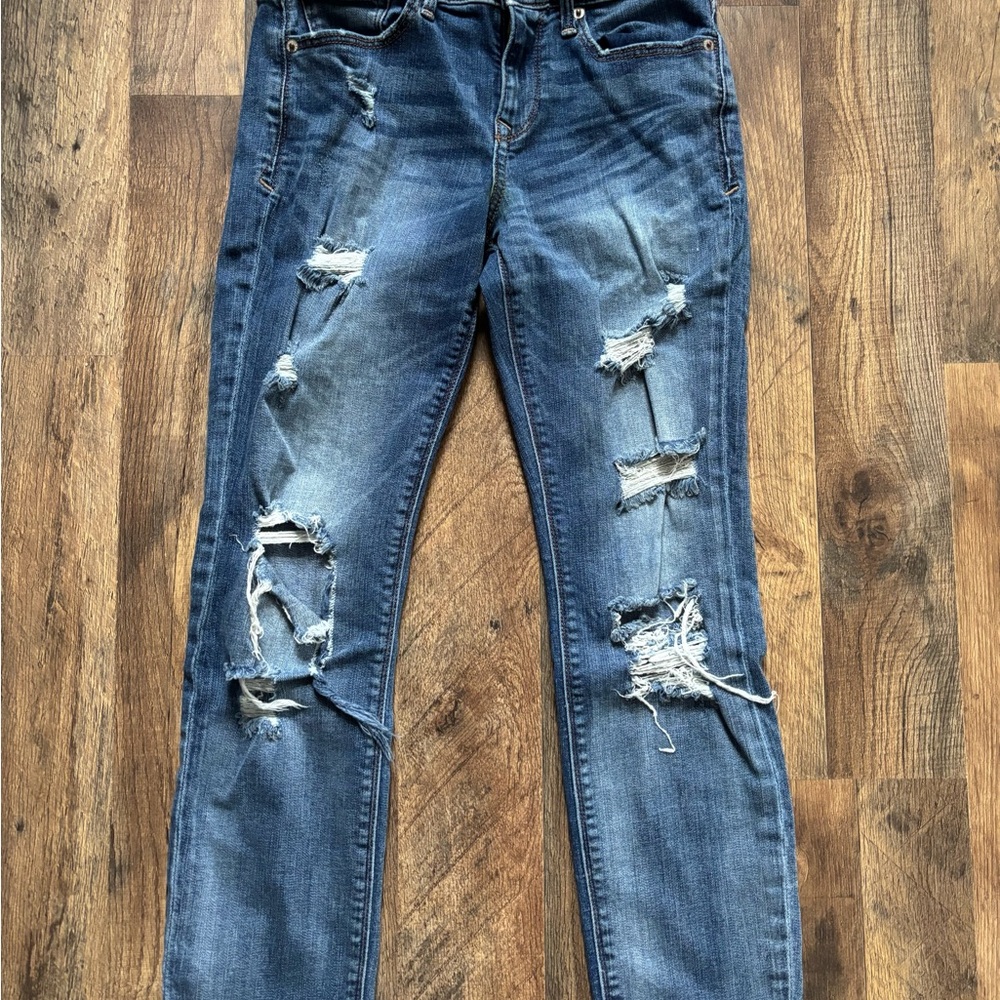 Express Distressed Skinny Jeans in Blue